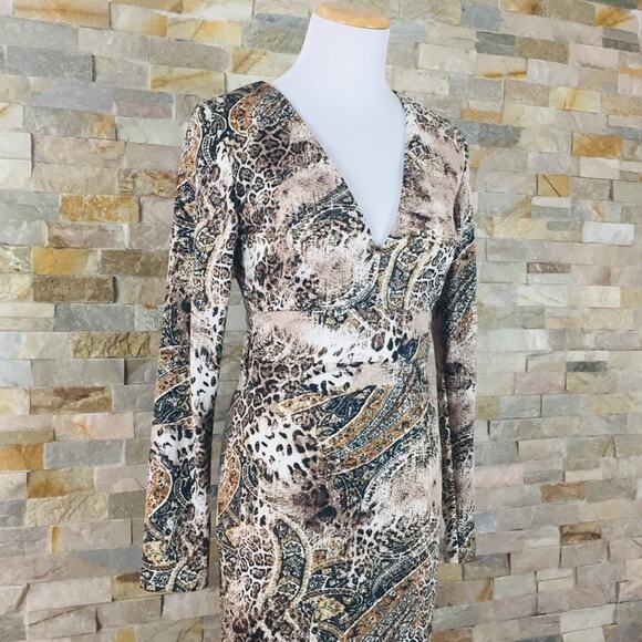 EBBY & I Leopard Print Midi Dress XS Long Ruffle Party Animal Fitted Bodycon NWT - Picture 3 of 9